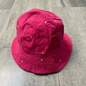 Gymboree Cotton Bucket Sun Hat Embroidered Polka Dots Bow Pink Size 6-18 months